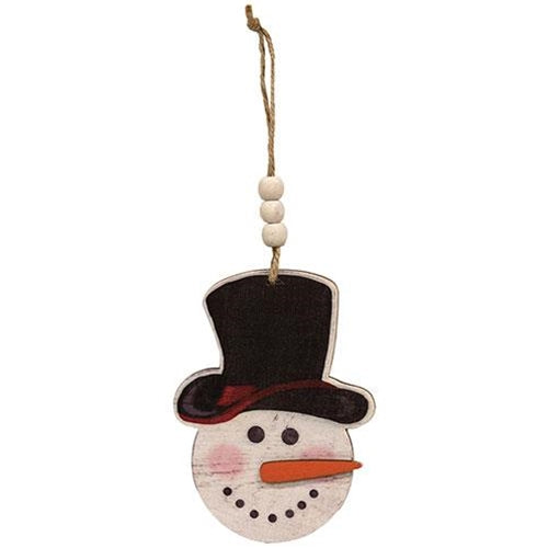 Set of 3 Weathered Wood Look Beaded Snowmen Ornaments