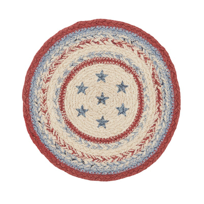 DAY 15 ❤️🫐 20 RED WHITE + BLUEBERRY DAYS Americana Celebration Jute 8" Trivet