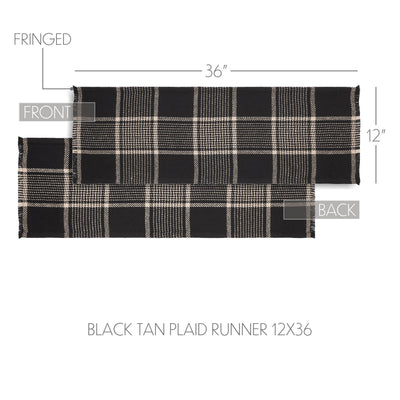 Eston Black Tan Plaid Runner 12" x 36"