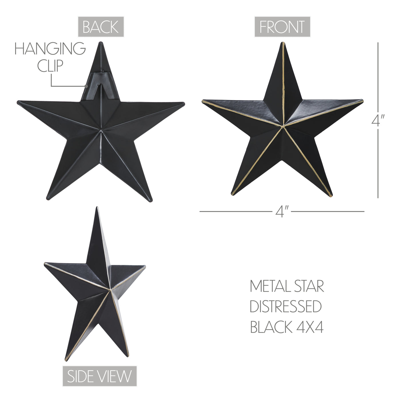 Distressed Black Metal Star 4"
