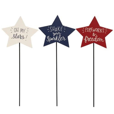 💙 Set of 3 4th of July Patriotic Star Plant Stakes 11"