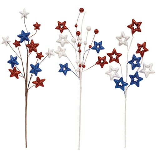 Set of 3 Sparkle Americana Star Spray