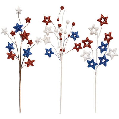 Set of 3 Sparkle Americana Star Spray