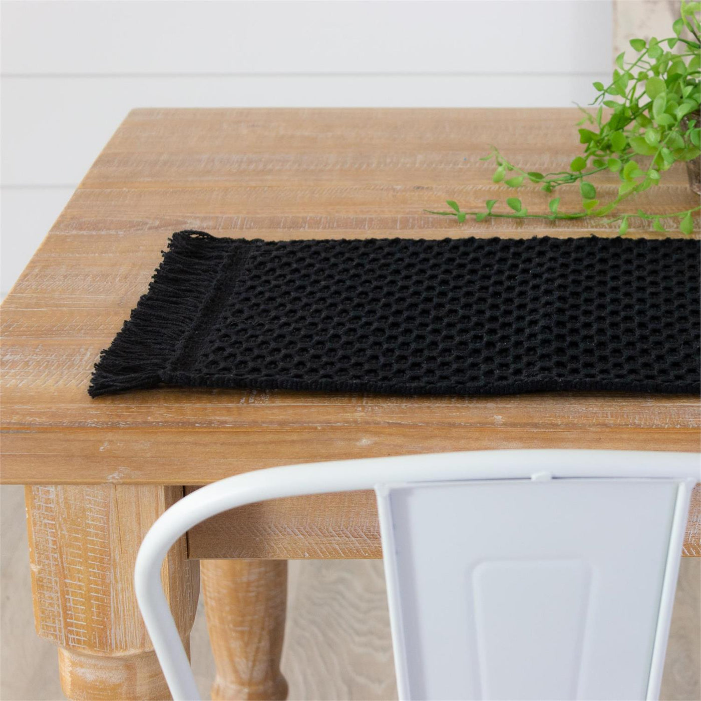 Set of 4 Black Woven Placemats with Fringe