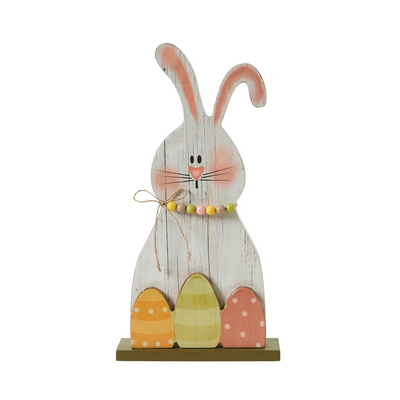 Bunny Hop with Eggs 12" Wooden Sitter
