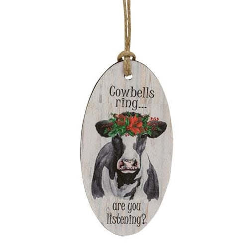 Cowbells Ring Black & White Cow Oval Ornament