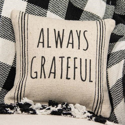 Always Grateful 10" Striped Natural Pillow