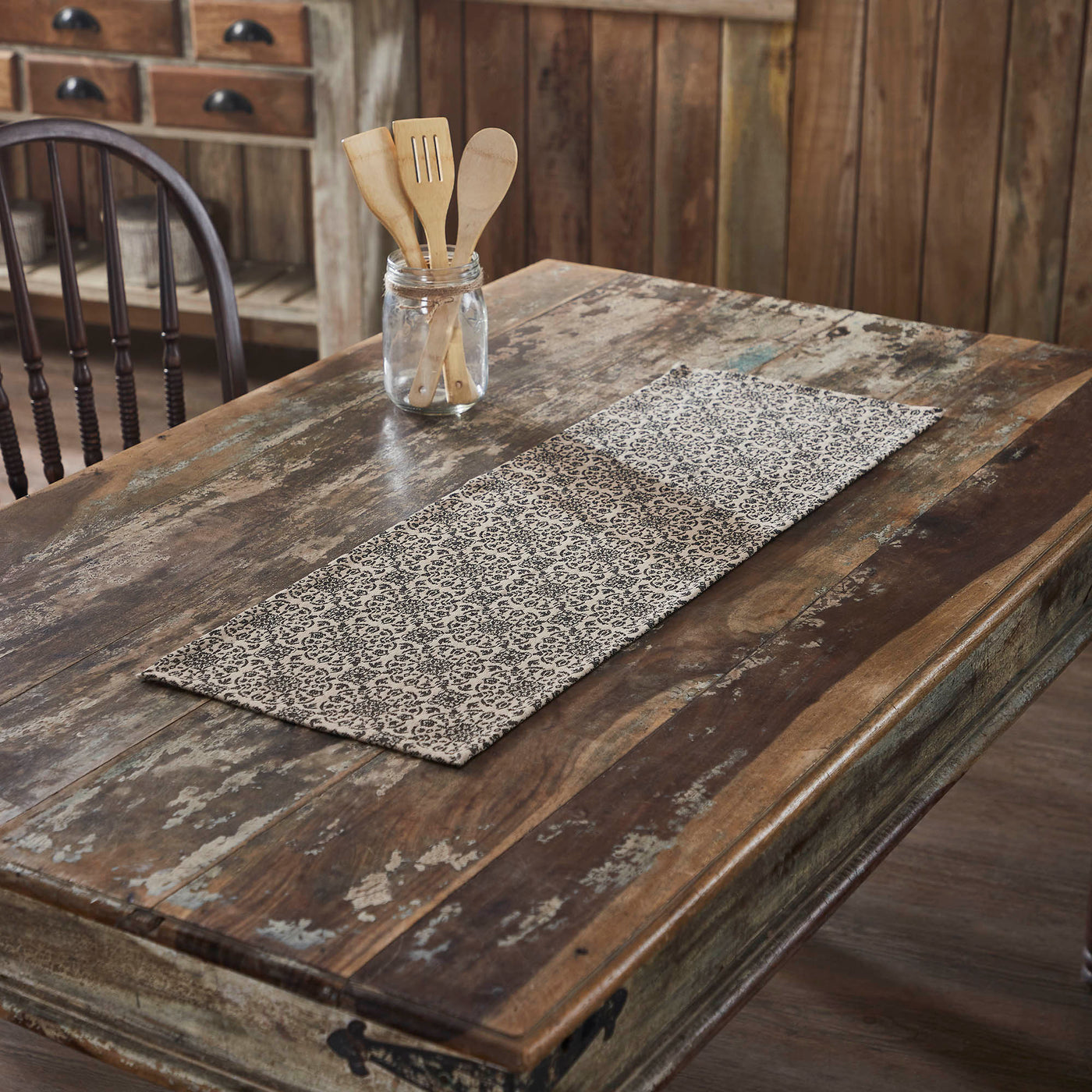 Custom House Black Tan Jacquard 36" Table Runner