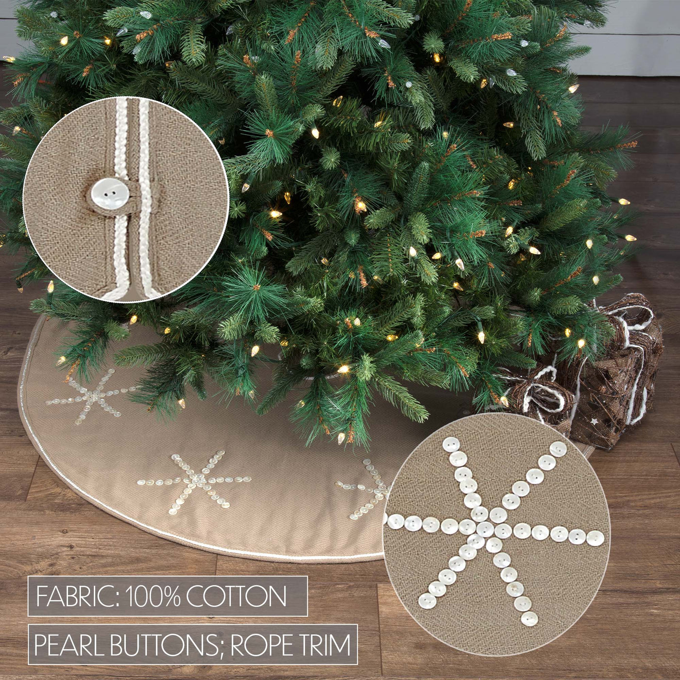 Pearly Button Snowflake Christmas Tree Skirt 48" Diameter