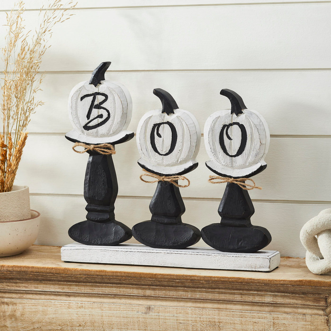 BOO Pumpkins Wooden Tabletop Halloween Decor