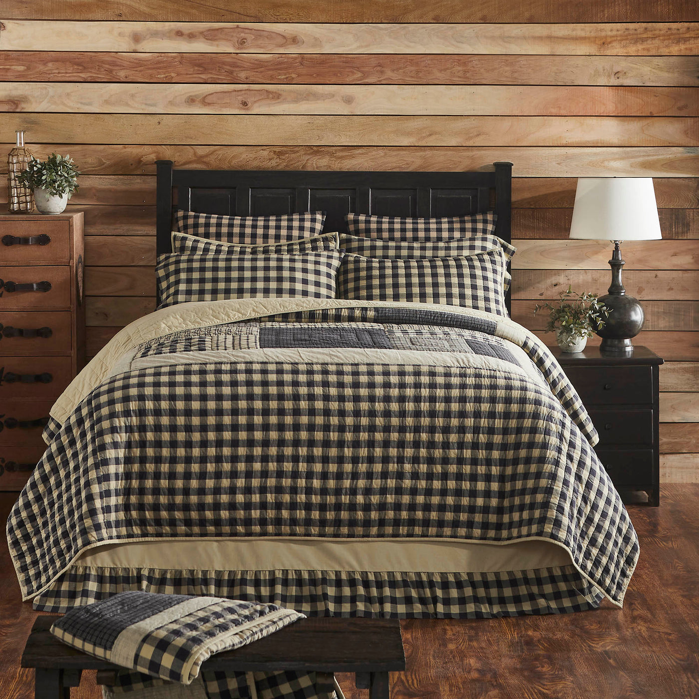 My Country Navy and Khaki Plaid King Quilt