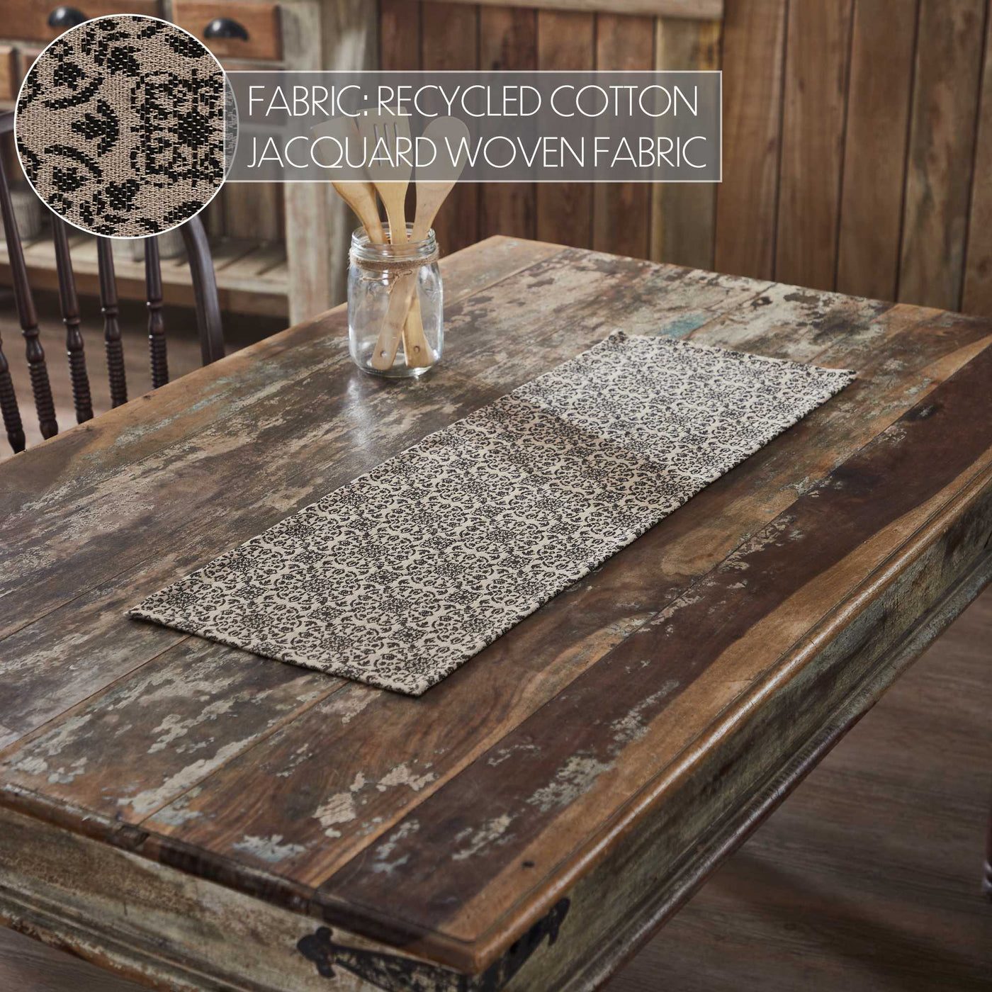 Custom House Black Tan Jacquard 36" Table Runner