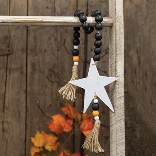 Black Orange & White Bead Garland with Star Accent