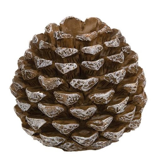 Snowy Resin Small Pinecone Taper Holder 2.75" H