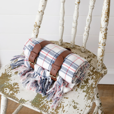 Red White and Blue Plaid Carry Along Throw