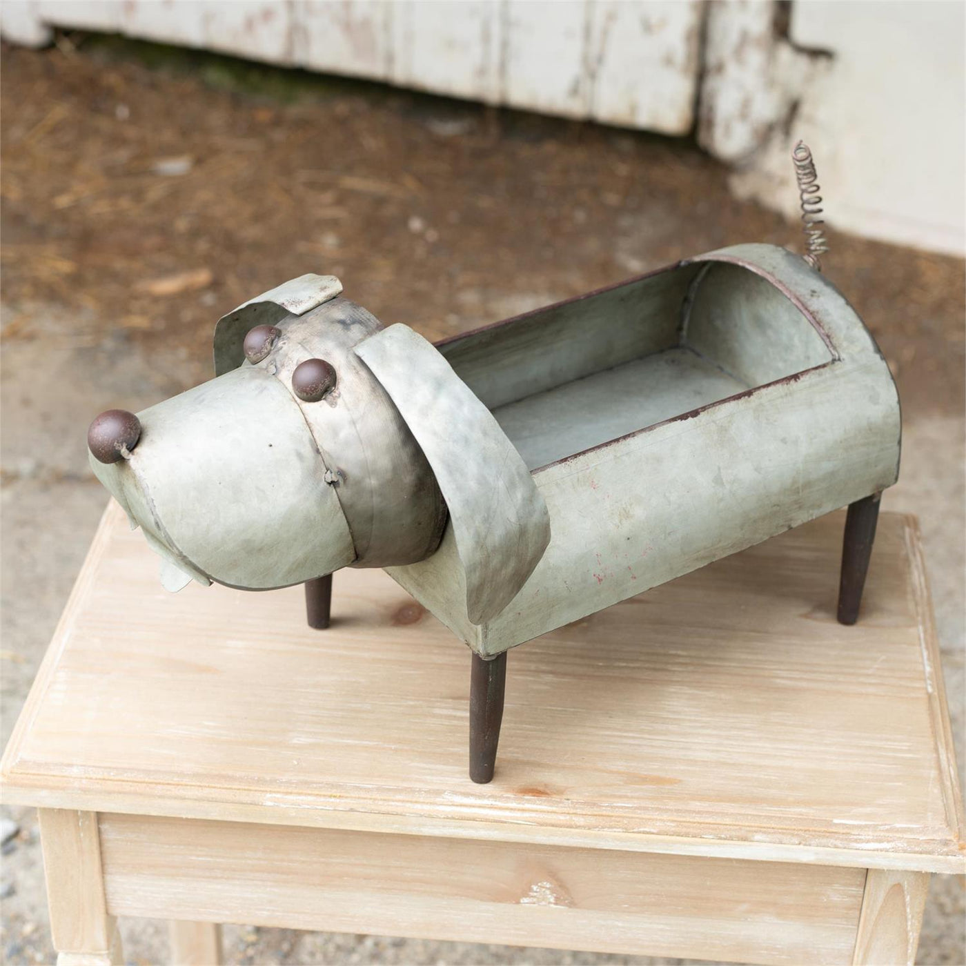 Galvanized Metal Dog Planter