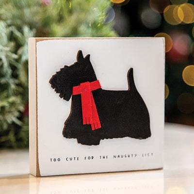 Too Cute for the Naughty List Dog 4" Small Christmas Block