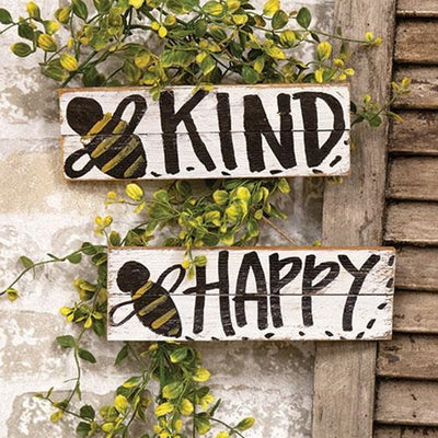 Set of 2 Bee Happy and Kind Hanging Signs