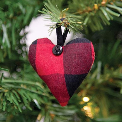 DAY 18 ✨ 25 Days of Ornaments ✨ Red & Black Buffalo Check Fabric Heart Ornament