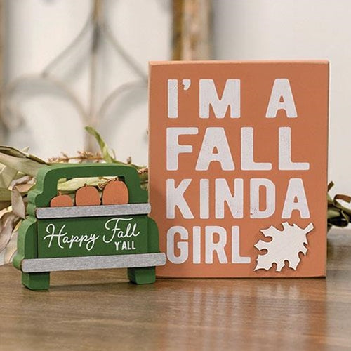 Surprise Me Sale 🤭 Fall Kinda Girl Box Sign with Happy Fall Pumpkins Truck Sitter