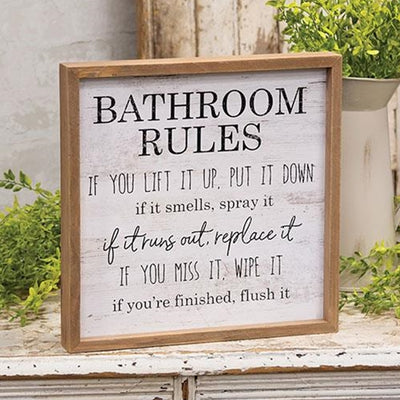 🎄💙 Bathroom Rules Distressed Look 11.75" Framed Sign