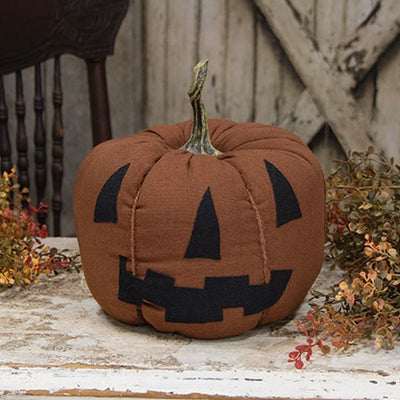 Primitive Jack O Lantern Stuffed Fabric Pumpkin with Stem 11.5" H