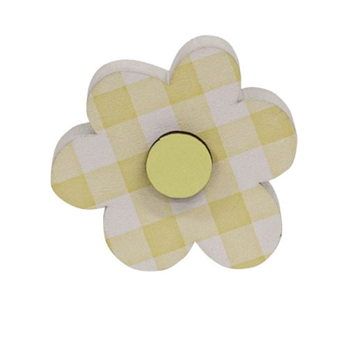 Set of 3 Wooden Gingham Check Button Flower Sitters