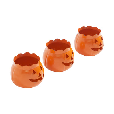 Jack-O-Lantern Pumpkin Votive & Tealight Candle Holders Set of 3