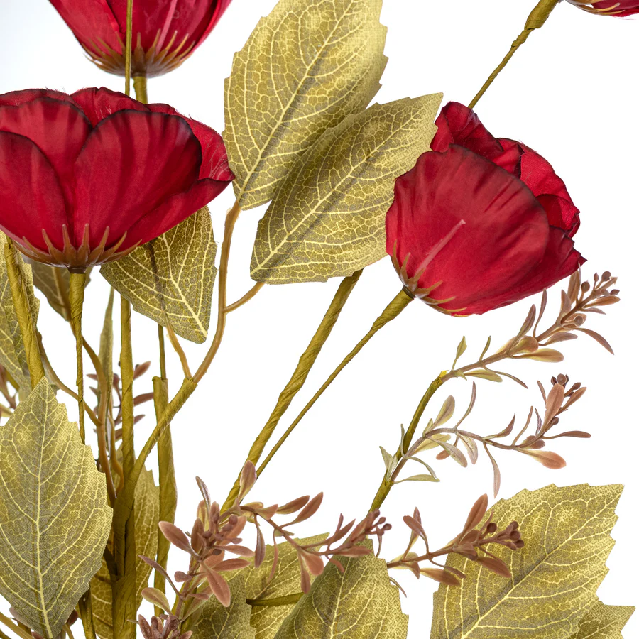 Fall Red Poppy 20" Faux Floral Bush