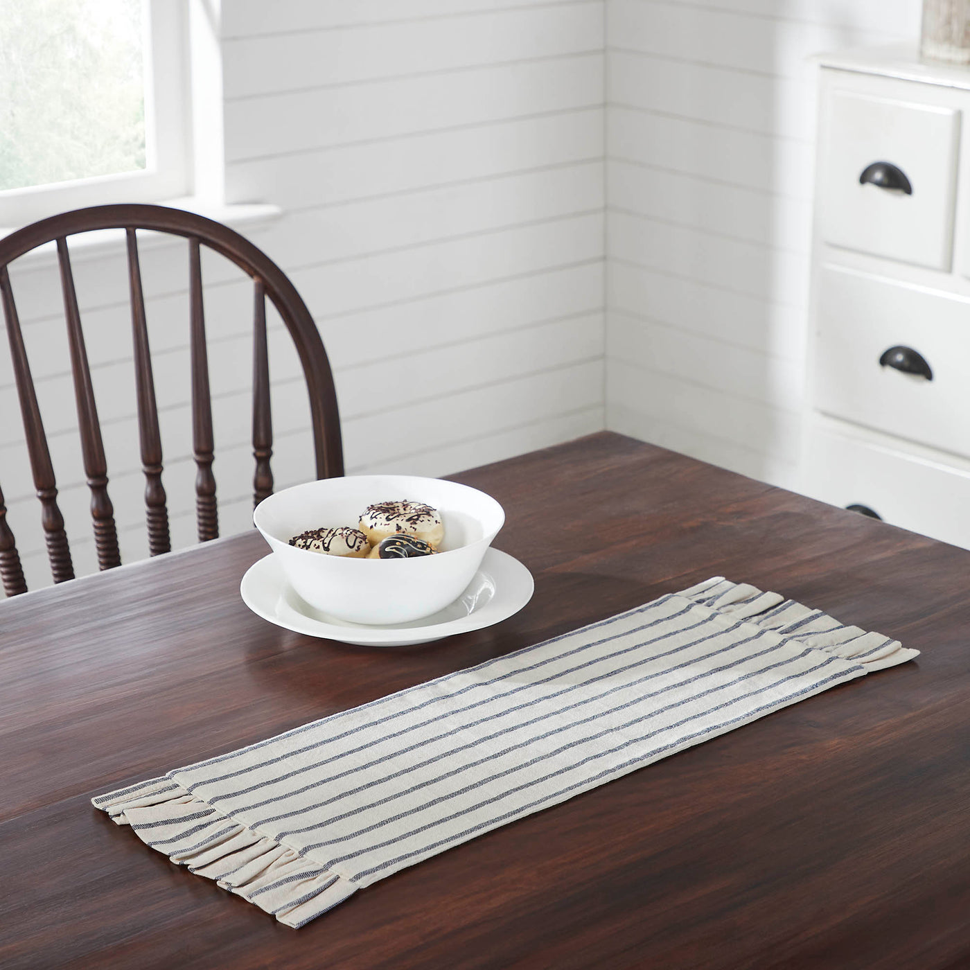 Kaila Ticking Stripe Ruffled 36" Table Runner