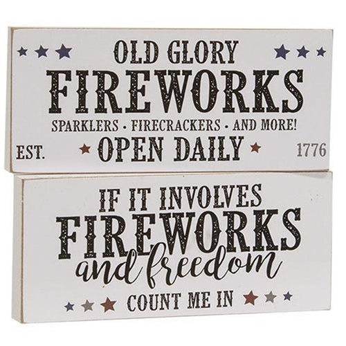 Set of 2 Old Glory Fireworks Small Wooden Blocks