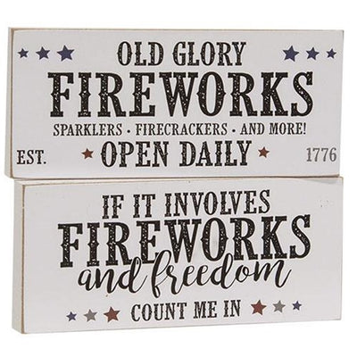 Set of 2 Old Glory Fireworks Small Wooden Blocks