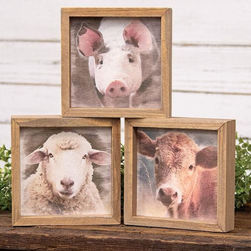 Set of 3 Farm Animal Portrait 6" Framed Signs