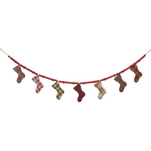 Plaid Stockings & Beads 51" Wooden Christmas Garland