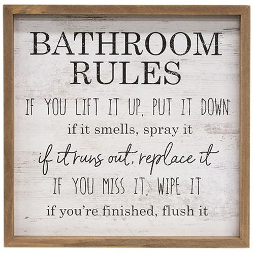 🎄💙 Bathroom Rules Distressed Look 11.75" Framed Sign