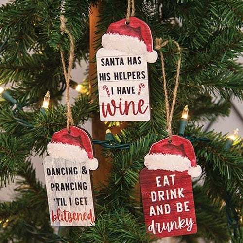 Set of 3 Blitzened Wine Tag Ornaments