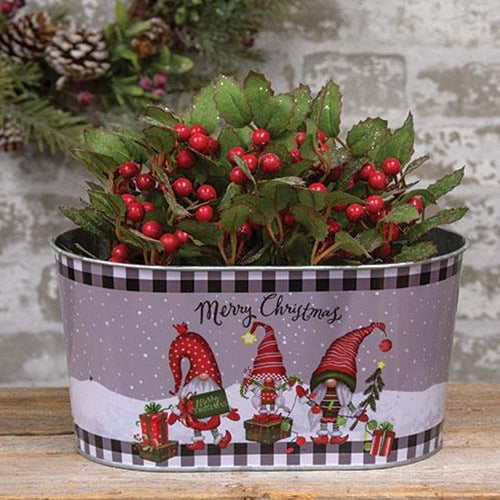 Merry Christmas Gnome Buffalo Check Trim Oval Container