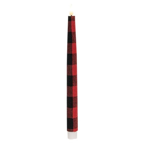 💙 Lodge Buffalo Plaid Black and Red 10.5" Timer LED Taper Candle
