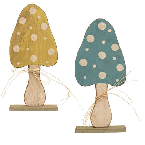 Set of 2 Rustic Wood Mushroom on Base 24.5"H
