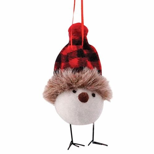Felt Bird with Red and Black Plaid Hat Ornament