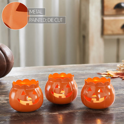 Jack-O-Lantern Pumpkin Votive & Tealight Candle Holders Set of 3