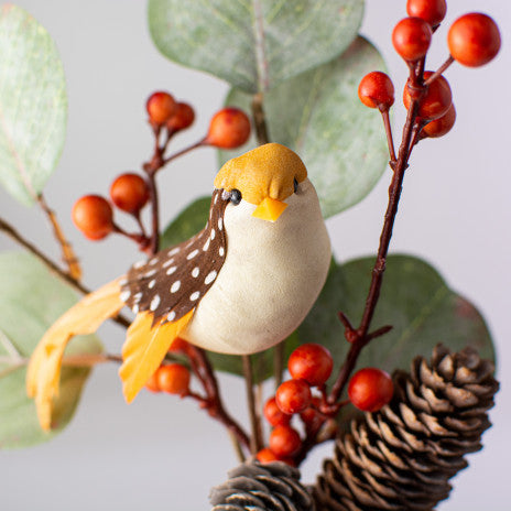 Bird with Pinecones Berry Eucalyptus 10" Faux Winter Foliage Pick