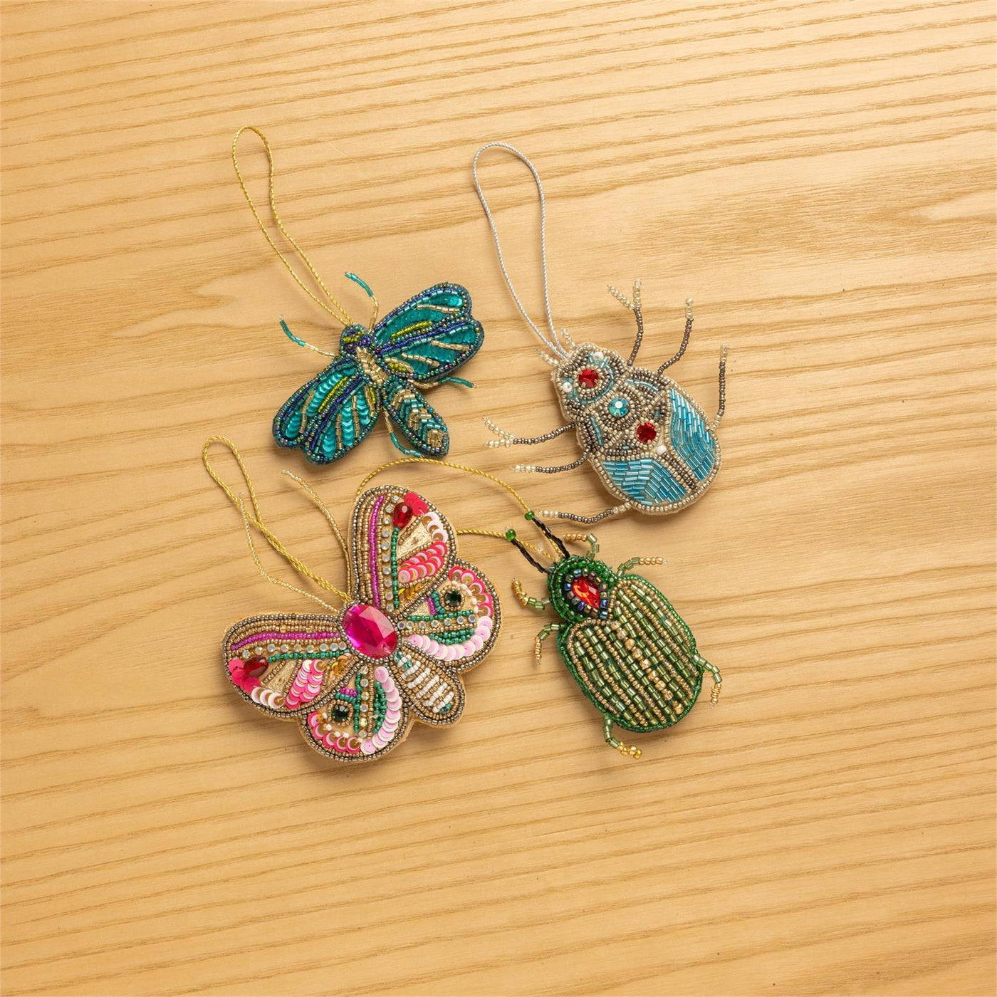 Set of 4 Beaded Insect Ornaments