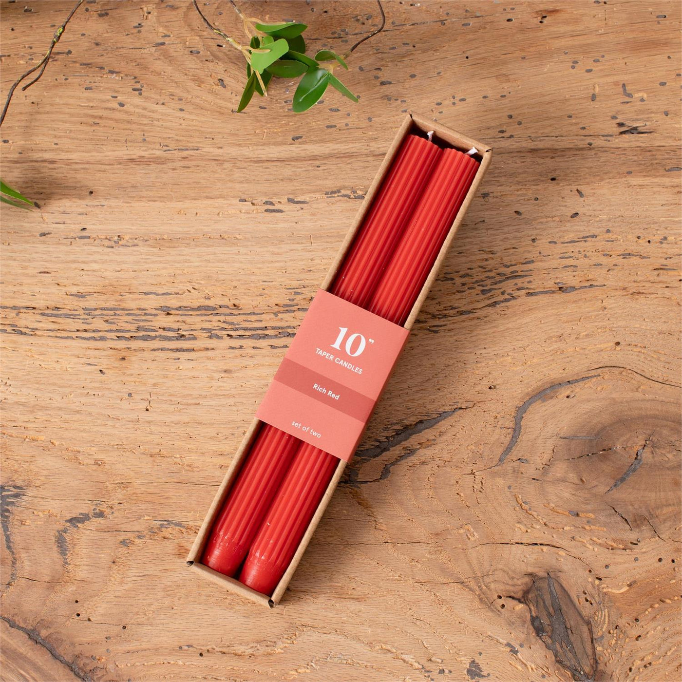 Set of 2 Rich Red Ribbed 10" Taper Candles