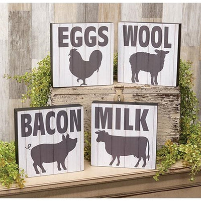 Set of 4 Farm Animal Silhouette Slat Look 7.75" Box Signs