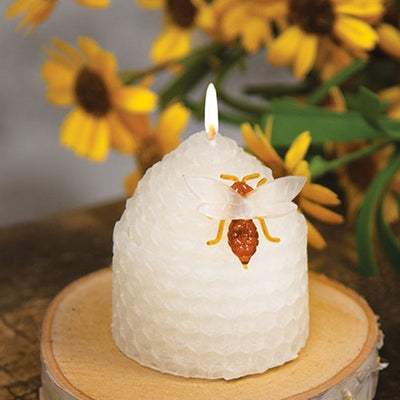 White Honeycomb Bee Charm Votive Candle