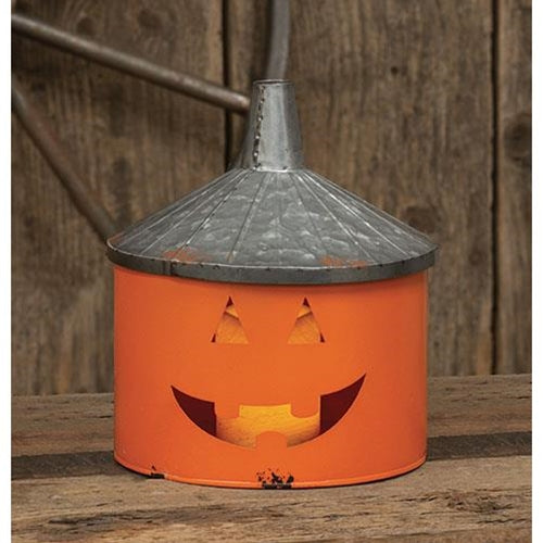 Orange Funnel Metal Jack O Lantern Halloween