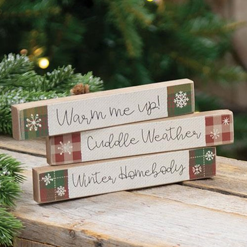 Set of 3 Winter Sentiments Mini Stick Signs