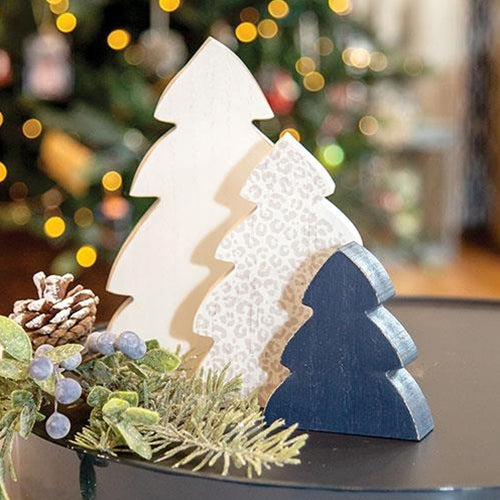 Blue White and Leopard Print Chunky Christmas Trees