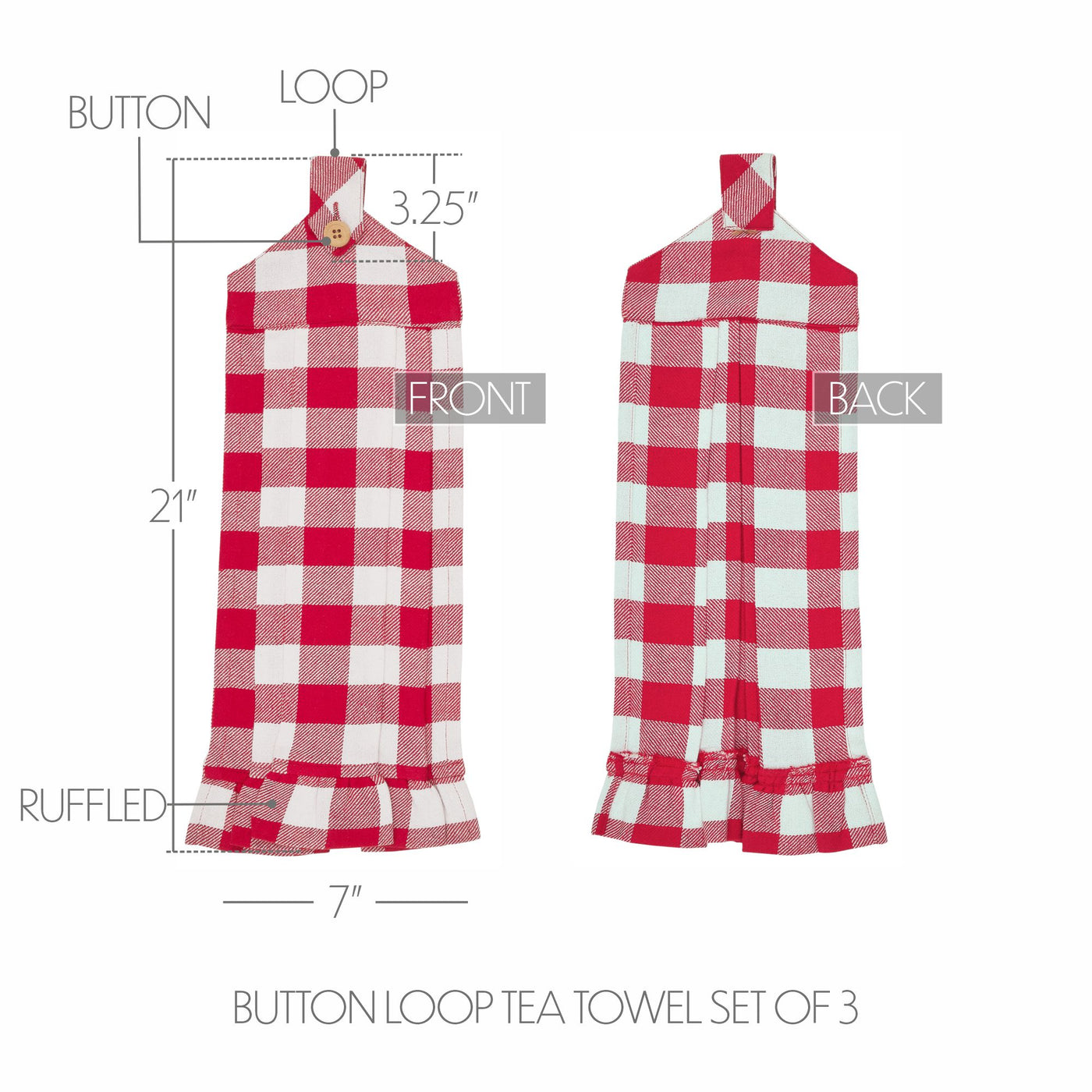 Annie Buffalo Check Red Button Loop Tea Towels Set of 3